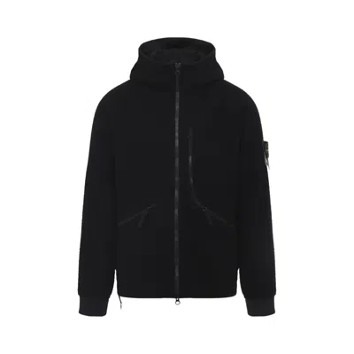Stone Island Textured Wool Blend Jacket With Hood In Black