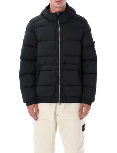 STONE ISLAND BLACK HOODED PUFFER JACKET