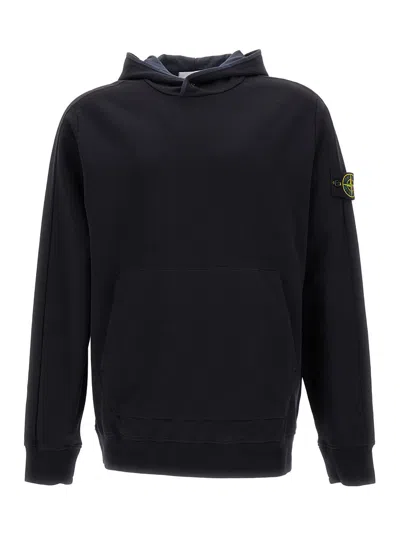 Stone Island Black Hooded Sweatshirt With Logo Application On Sleeve In Cotton Blend Man