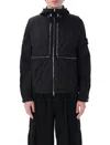 Stone Island Hooded Nylon Jacket Adjustable Drawstring In Black