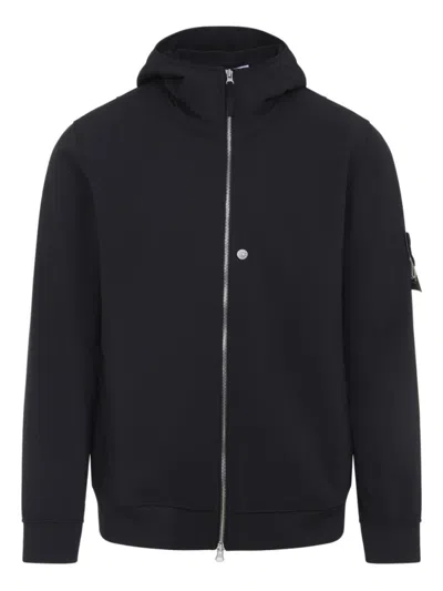 STONE ISLAND BLACK HOODED ZIP-FRONT JACKET