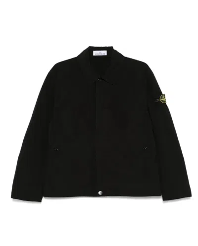 Stone Island Black Jacket With Classic Collar