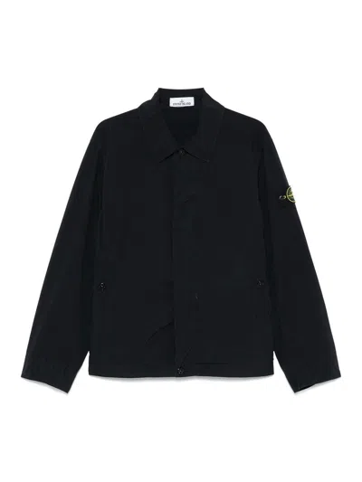 STONE ISLAND BLACK JACKET WITH PATCH LOGO SLEEVE