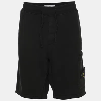 Pre-owned Stone Island Black Jersey Logo Patch Short Xl