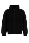 Stone Island Hooded Sweater With Zip In Wool And Cashmere In Black