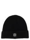 Stone Island Ribbed Knit Beanie With Compass Logo Patch In Black