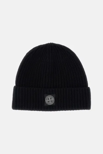 Stone Island Black Logo Beanie Hat In Gold