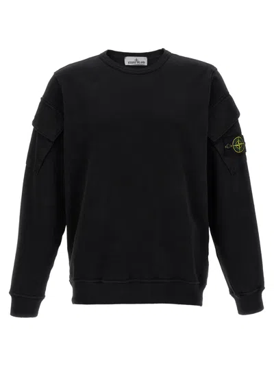 STONE ISLAND BLACK LOGO COTTON CREWNECK SWEATSHIRT