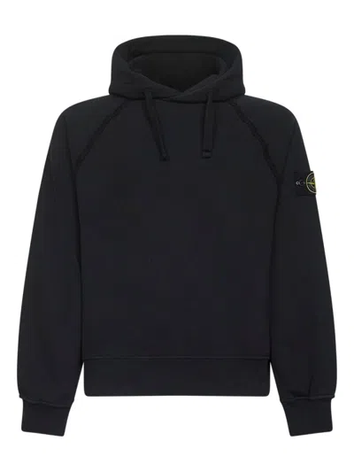 STONE ISLAND BLACK LOGO COTTON HOODIE