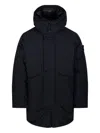 Stone Island Padded Parka Long Length Hood Side Pockets In Blue