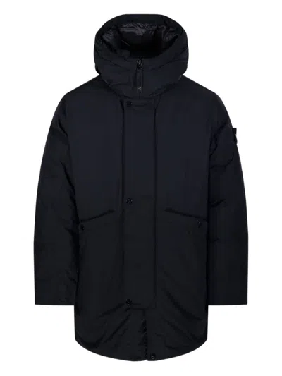 STONE ISLAND BLACK LOGO HOODED PADDED JACKET