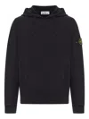 Stone Island Black Cotton Hoodie With Logo Patch In Black