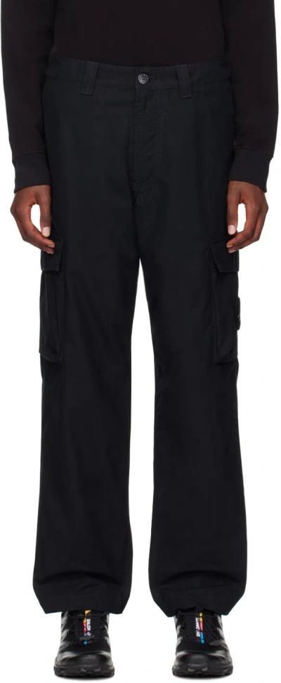 Stone Island Black Logo Patch Cargo Pants In V0029 Black