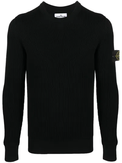 STONE ISLAND BLACK LOGO-PATCH KNIT JUMPER