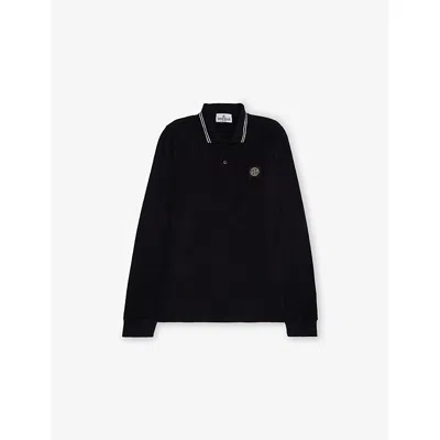 Stone Island Kids' Black Logo-patch Long-sleeve Stretch-cotton Polo Top