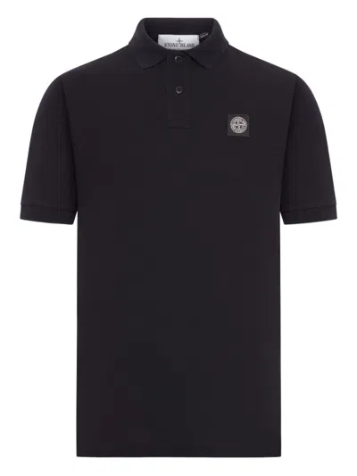 Stone Island Men Black Logo Patch Polo, M Luxury Polos For Men Darveys In Blue