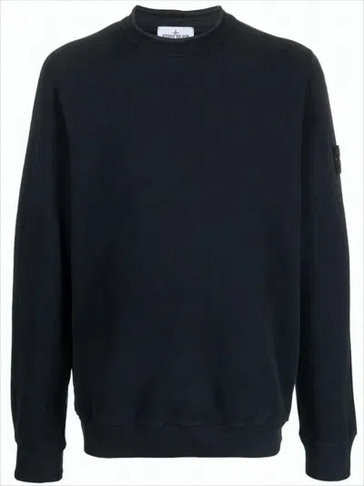 Stone Island Black Long-sleeve Crewneck Sweatshirt In Blue