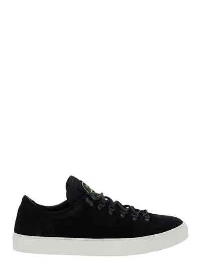 Stone Island Black Low Top Sneakers With Logo Patch On The Tongue In Suede Man