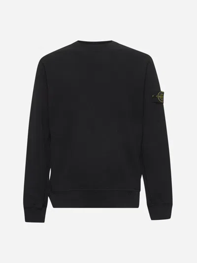 Stone Island Black Malfilé Cotton Fleece Crewneck Sweatshirt In Black