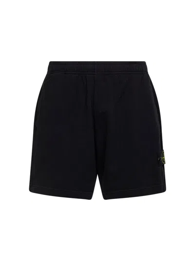 Stone Island Elasticated Badge Shorts In Black