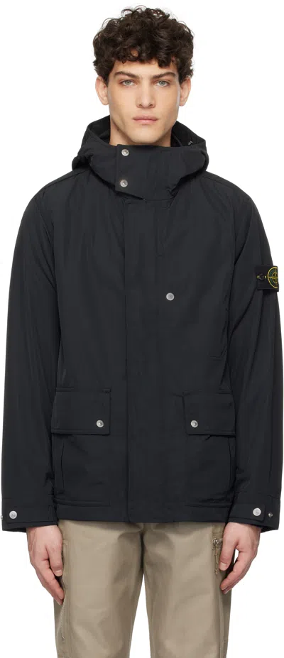 Stone Island Black Micro Twill Parka In V0029 Black
