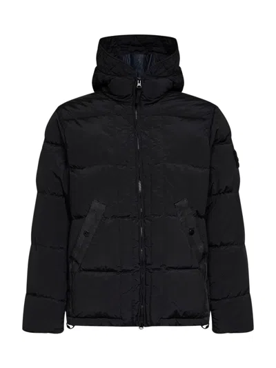 Stone Island Black Nylon Metal Hooded Down Jacket In Multi