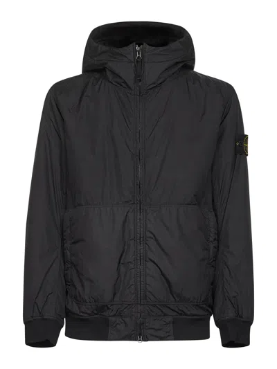 STONE ISLAND BLACK NYLON REPS PADDED HOODED JACKET<BR/>