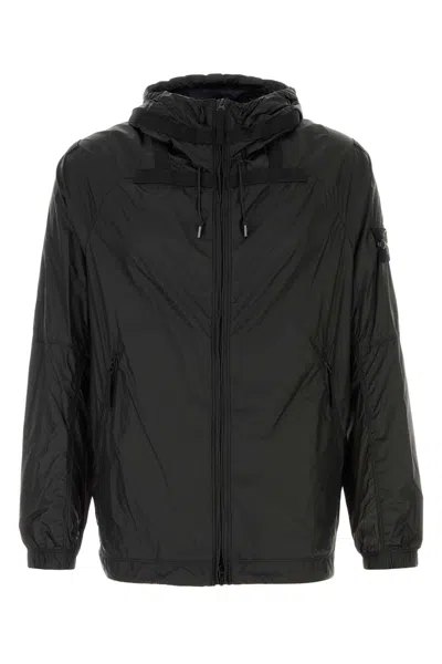 STONE ISLAND BLACK NYLON WINDBREAKER