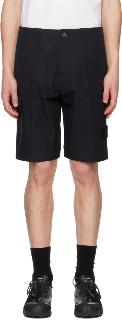 Stone Island Black Organic Cotton Canvas Shorts In V0029 Black
