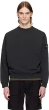 Stone Island Black Organic Cotton Diagonal Fleece Old Effect Sweatshirt In Black