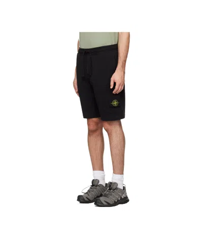 STONE ISLAND BLACK ORGANIC COTTON FLEECE SHORTS