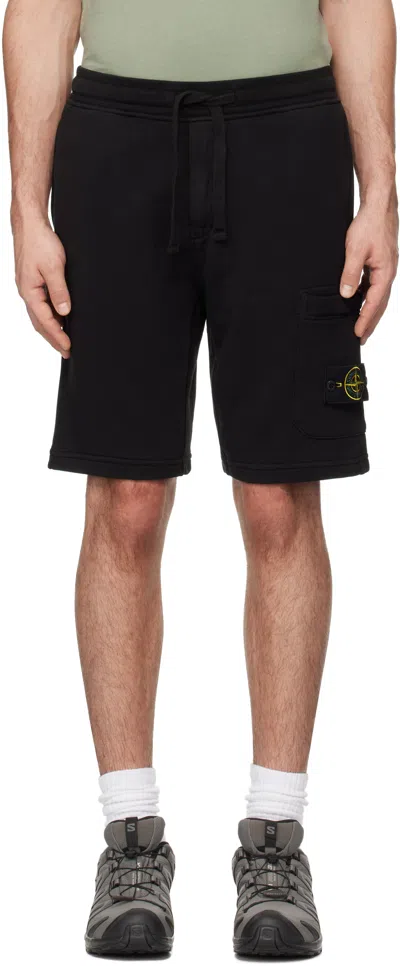Stone Island Black Organic Cotton Fleece Shorts In A0029 Black