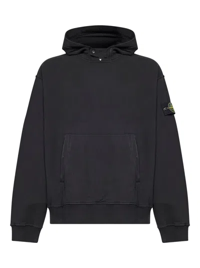 Stone Island Cotton Hoodie With Kangaroo Pocket And Compass Logo In Black
