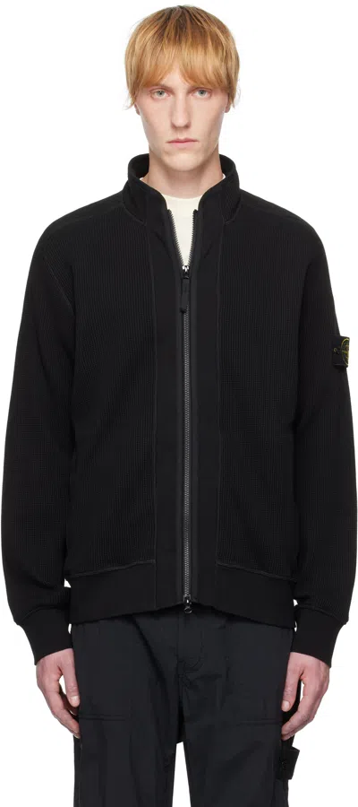 Stone Island 5100023 Light Rws Geelong Wool Zip-up Cardigan In Black