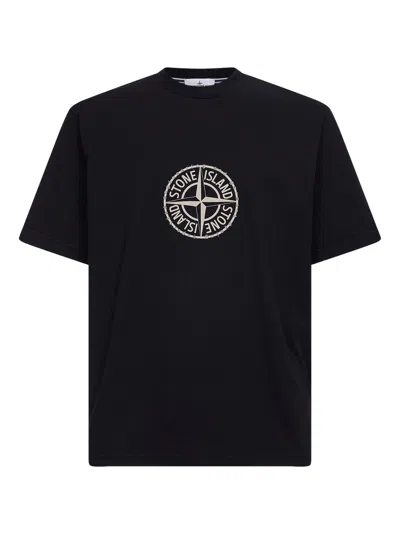 Stone Island Black Organic Jersey T-shirt With "all Around Compass" Print