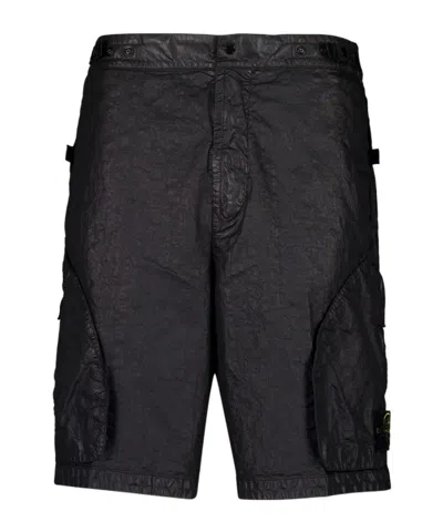 Stone Island Cargo Shorts Organic Look Nylon Panama-tc In Black