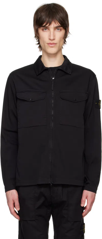 Stone Island Black Organic Stretch Cotton Overshirt In V0029 Black