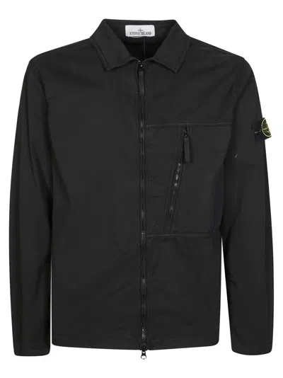 STONE ISLAND BLACK OVERSHIRT WITH ZIP CLOSURE