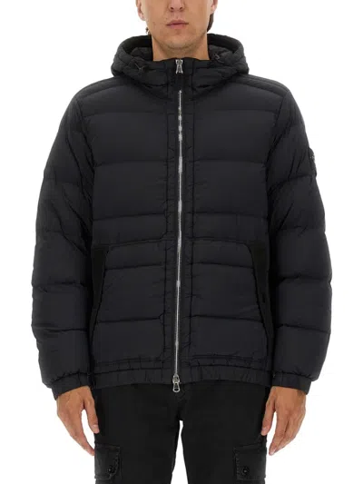 STONE ISLAND BLACK PADDED DOWN JACKET WITH HOOD