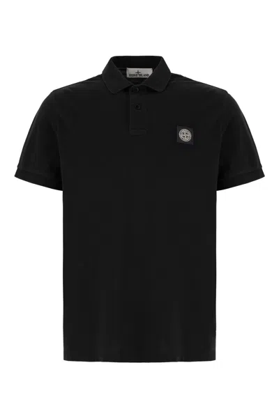 STONE ISLAND BLACK PIQUET POLO SHIRT