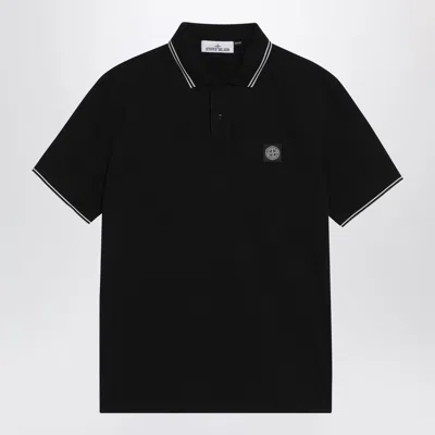 Stone Island Black Polo With Compass Logo Patch
