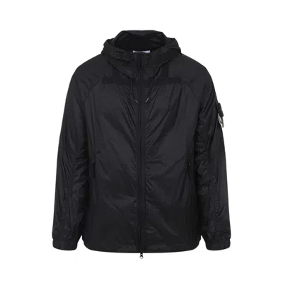Stone Island Lightweight Hooded Jacket With Anti-drip And Reflective Details In Black