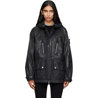 Stone Island Black Q100027 Slick Nylon Tela-tc Jacket In V0029 Black