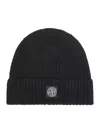 Stone Island Ribbed Knit Beanie With Compass Logo Patch In Black