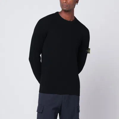 STONE ISLAND BLACK RIBBED WOOL SWEATER