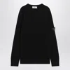 Stone Island Stretch Wool Crewneck Sweater With Reverse Stitch Details In Black