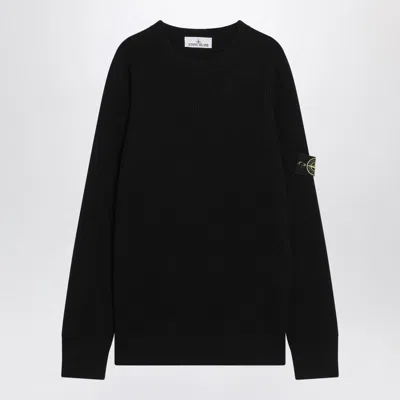 STONE ISLAND STONE ISLAND  BLACK RIBBED WOOL SWEATER
