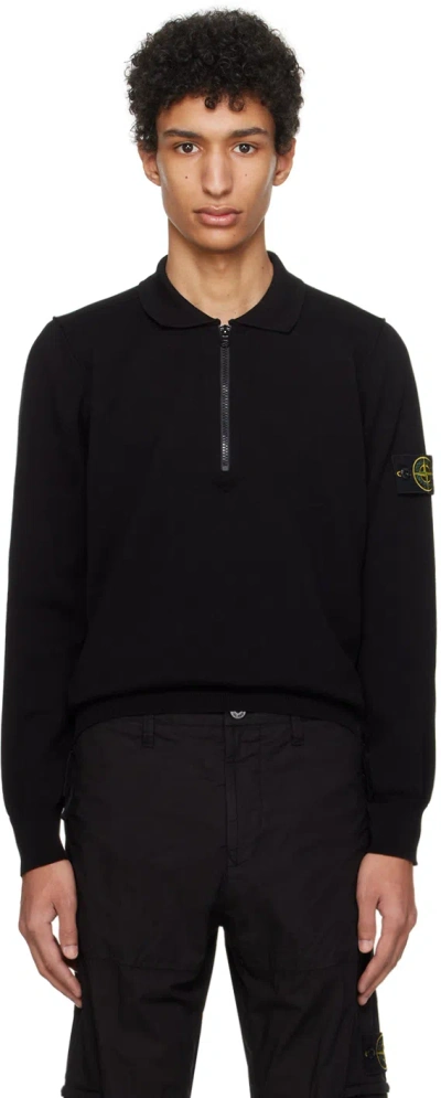 Stone Island Black Rolled Edge Polo In V0029 Black