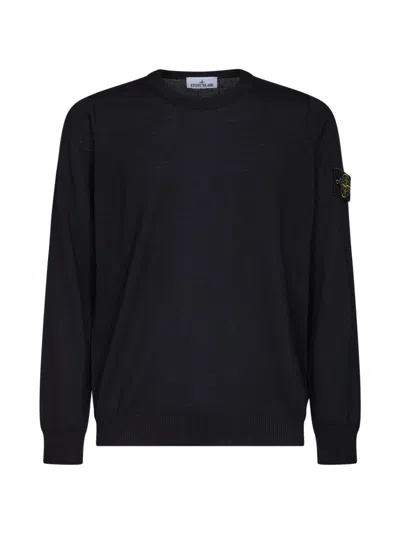 Stone Island Black Rws Lightweight Wool Crewneck Sweater In Blue