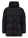 Stone Island Quilted Short Parka With Hood And Button Closures In Black
